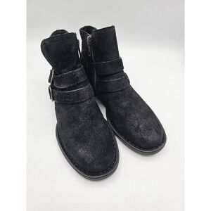 Born Pirlo Ankle Boots Womens Size 5 Black Distressed Suede Buckles  D76100